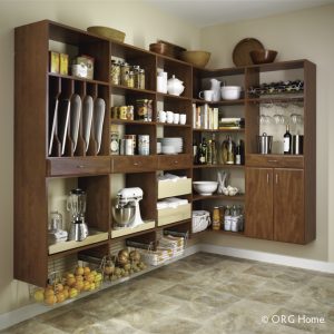 custom floating pantry shelves built in