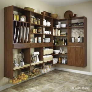 floating brown pantry shelves