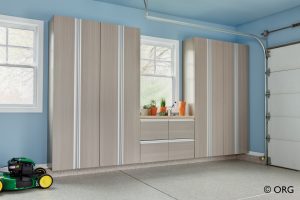 wall length storage cabinets with window