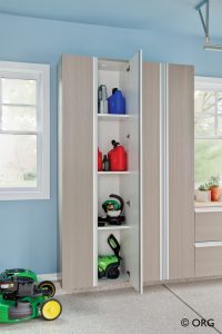 custom shelves with door open