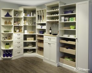 custom shelves with cabinets and drawers