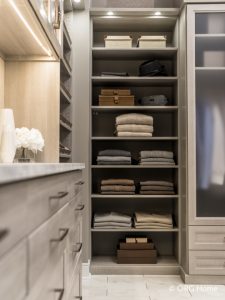 walk in closet shelving with towels