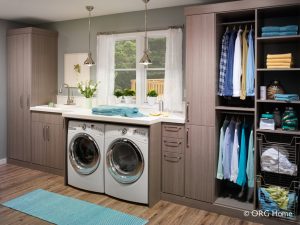 laundry room storage with built in washer dryer and shirt rack