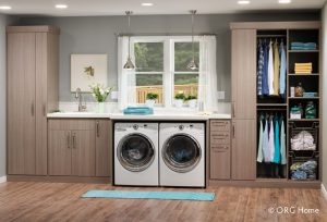 washer dryer built in storage with clothing racks
