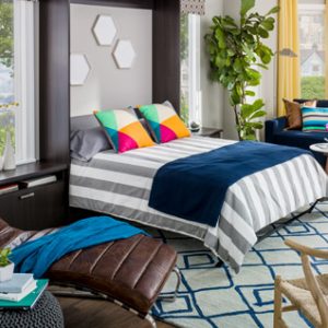 double bed with colorful comforter